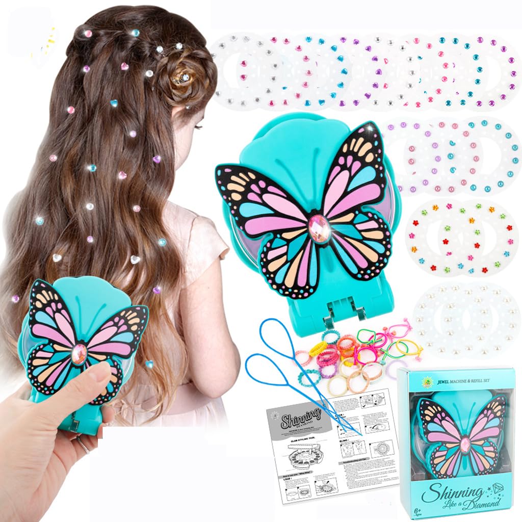 PATPAT Girls Hair Gems Stamper Butterfly Hair Gem Stapler Kit with 15pcs Color Gem Patches, Stylish Quick Rhinestone Gem Stamper for Hair Women Kids Girls Party Hair Styling Tool PATPAT Girls Hair Gems Stamper Butterfly Hair Gem Stapler Kit with 15pcs Color Gem Patches, Stylish Quick Rhinestone Gem Stamper for Hair Women Kids Girls Party Hair Styling Tool